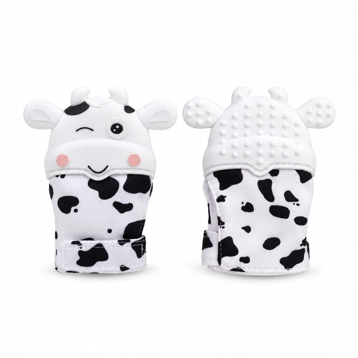 Guante Mordillo Bebé Juguete Silicona Masajeador Encías Vaca — color / variante Blanco | Vaquita