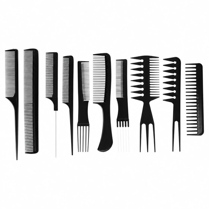 Juego De Peines Peluquería Profesional Set De 10 Unidades — color / variante Negro