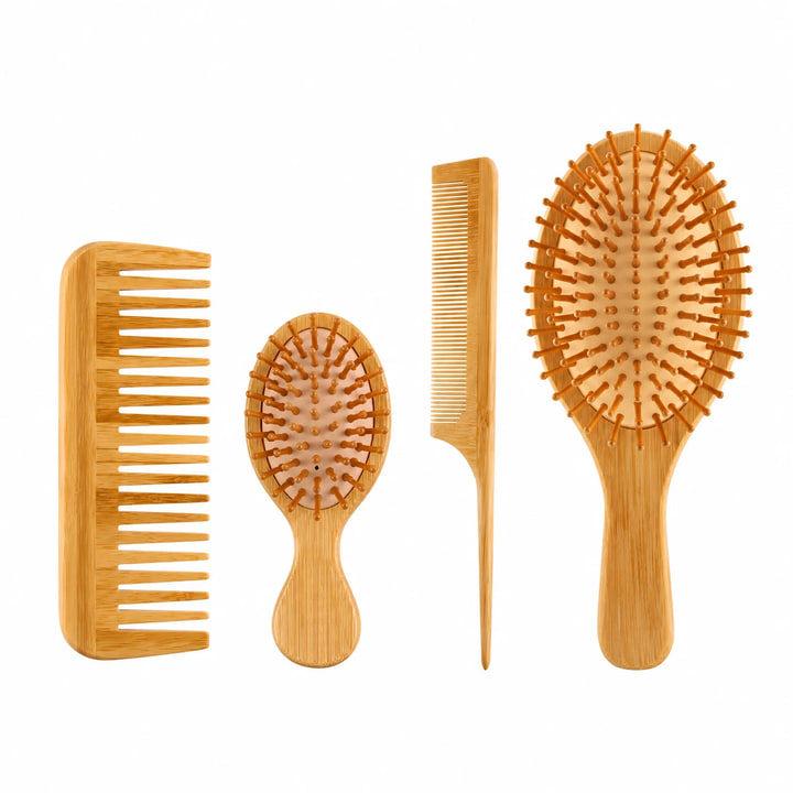 Kit Cepillos De Pelo De Bambú Ecológico Madera Anti Frizz — color / variante Madera