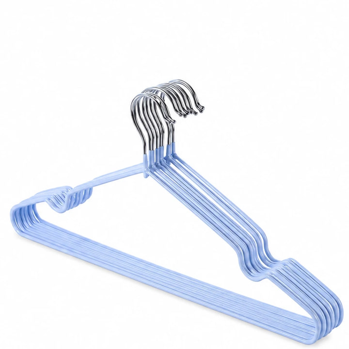 Set 10 Perchas Para Ropa De Metal Recubiertas Pvc Engomada — color / variante Celeste