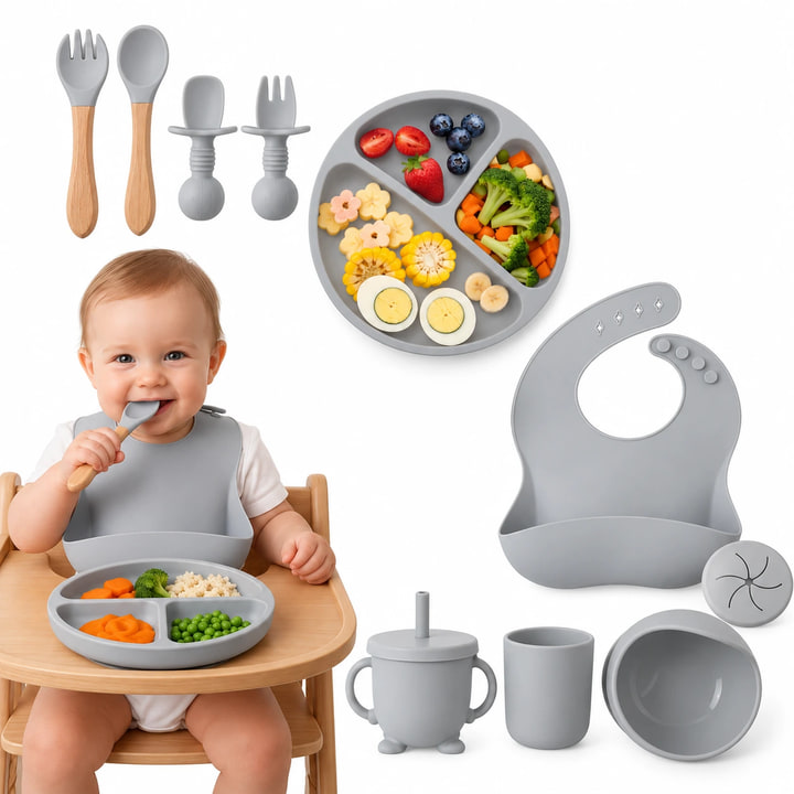 Set De Alimentación Bebes Silicona Completo 10 Piezas — color / variante Blue