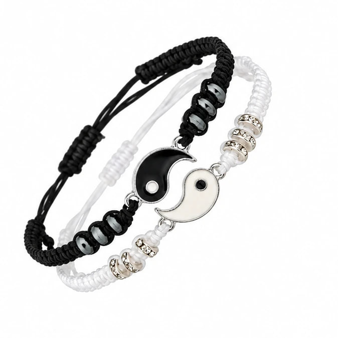 Pulsera Brazalete Novios Pareja Yin Yang 2 En 1 — color / variante Blanco y negro