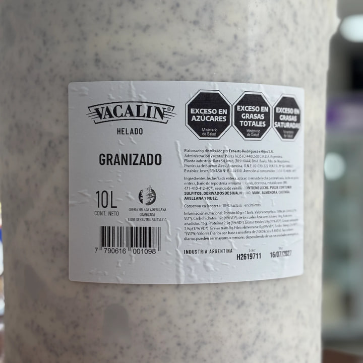 Baldes 10 litros Vacalin — sabor Granizado